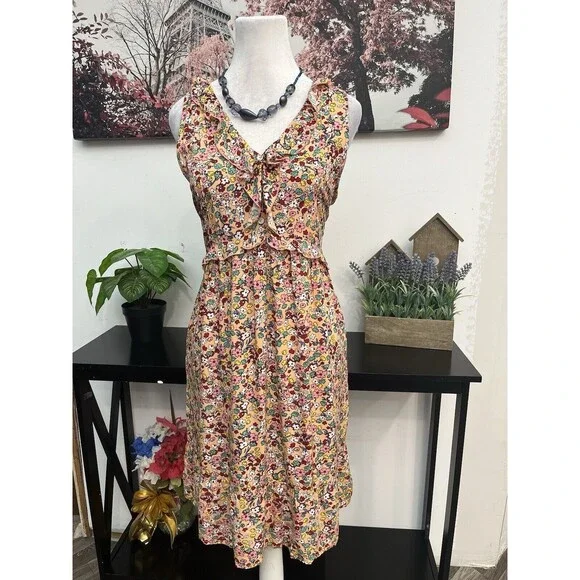 Suzanne Betro Women’s shirt dress Size M Floral V Neck Ruffle Tiered Sleeveless - Picture 1 of 10